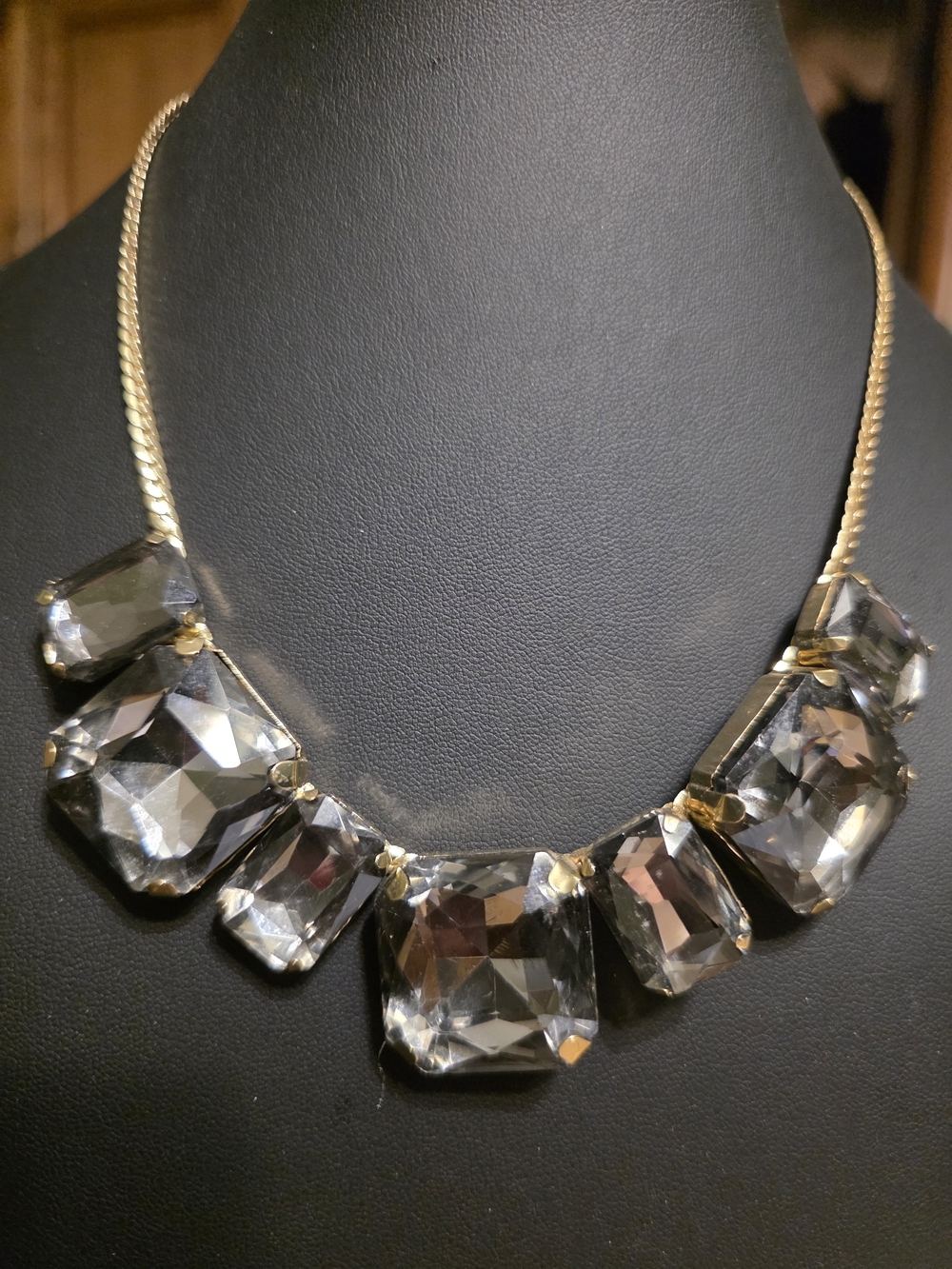 #258 Gold-Trim Clear Crystal Statement Necklace - Women's Jewelry
